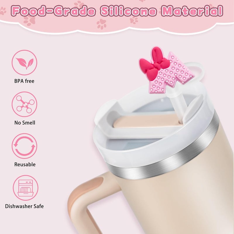 yomanta 9PCS Straw Covers for Stanley Cup Tumbler 30 oz / 40 oz Leak Proof Straw Toppers 10mm Silicone Cute Caps for Stanley Cup Accessories-Pink Mice-9pcs - Image 4